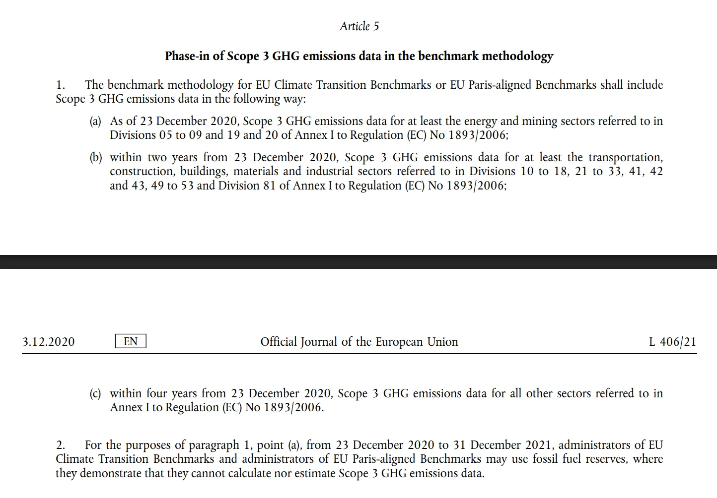 Excerpt from EU delegated regulation showing Article 5 phase-in requirements